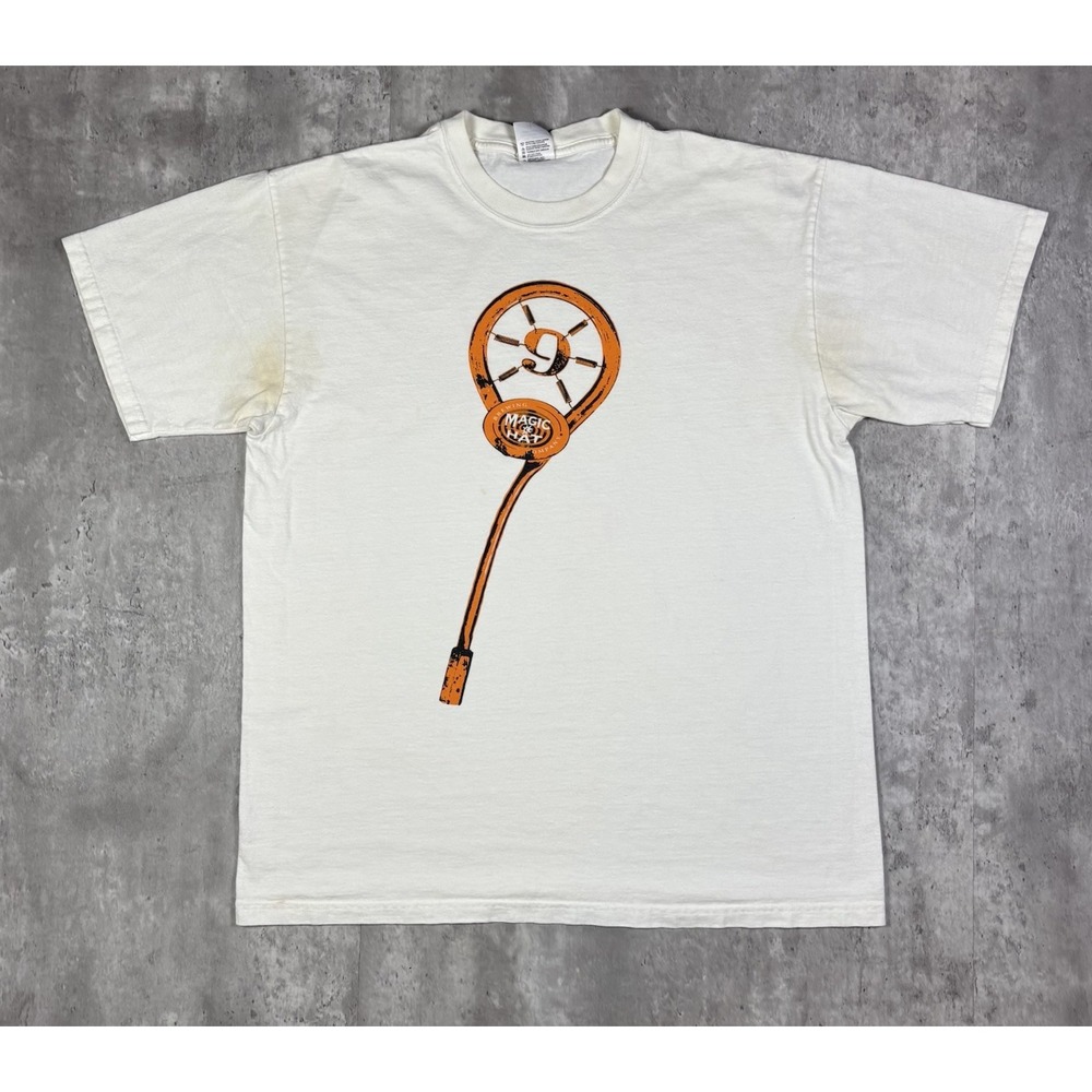 Vintage Anvil Magic Hat Brewery Beer T Shirt White Graphic Mens L #9 Drinking